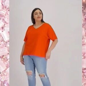 GIRL WITH CURVES V Neck Knit Boyfriend Tee A496255